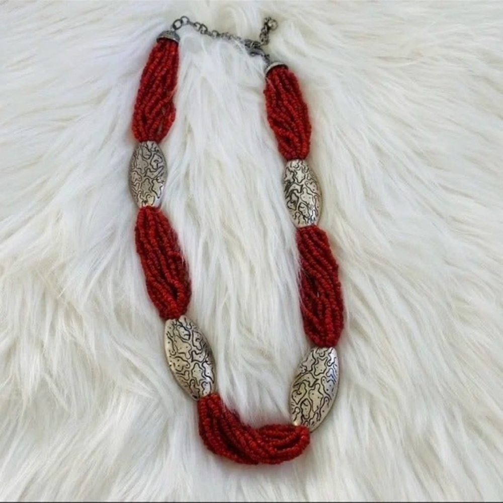 CHICO’S Red and Silver Statement Necklace